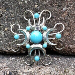 Silver and Blue Enamel Floral Brooch - Vintage